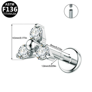 Boucles d'oreilles clous en alliage de titane G23, forme papillon, serti à griffes, bijoux de piercing tendance - Product Image 3