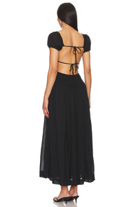 2024 Lady Stylish Cotton Long Puff Sleeve A-line Spaghetti Strap Bow Tie Neck <strong>Maxi</strong> Casual Backless <strong>Dress</strong> Summer Woman Clothing - Product Image 3