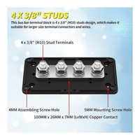 Bloc de distribution d'alimentation étanche 300A 12V DC Marine Solar -Positive & Ground 3/8 "M10 4 Goujons Bornier robuste Barre omnibus