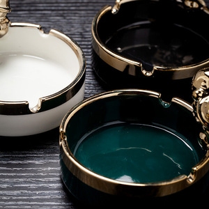 Ruijie Ceramic Ashtray Round Gold Trim Home Office Gift Use - Product Image 2