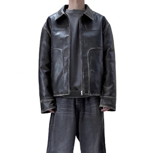 Chaqueta de Cuero PU Acolchada, Corta y Ancha, Estilo Vintage, Hecha a Mano, Ecológica y de Moda, para Hombre, Venta al Por Mayor - Product Image 5