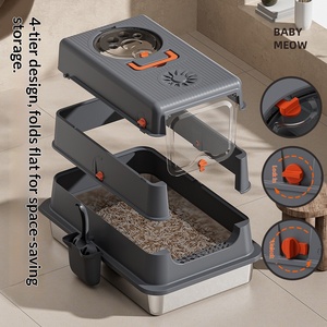 Vollständig Geschlossene Metall-Kunststoff Edelstahl Katzentoilette Extra Groß Anti-Spritz Geruchsneutralisierend Faltbar Leicht zu Reinigen - Product Image 2