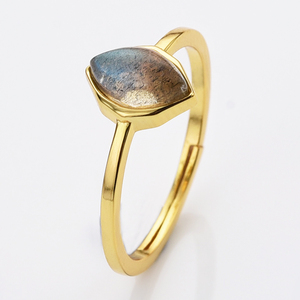 Anillo Ajustable de Plata 925 con Amazonita Natural Marquise, Anillo de Cristal Chapado en Oro de 18k con Aguamarina - Product Image 2