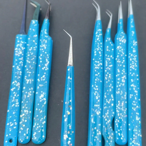 Pinzas Profesionales para Pestañas con Punta de Fibra de Acero Inoxidable, Color Azul Brillante, Herramienta de Belleza para Extensión de Volumen, OEM - Product Image 1