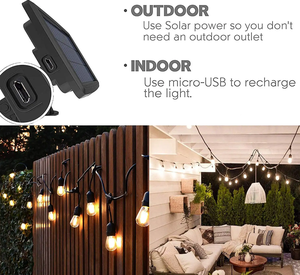 S14 luces de cadena de energía Solar <span class=keywords><strong>48ft</strong></span> 15M iluminación de vacaciones al aire libre guirnalda de jardín luces de cadena alimentadas por CC con bombillas Led Edison - Product Image 3