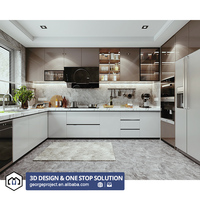 Armoires de cuisine modulaires de style scandinave Carcasse en MDF Finition de porte en PVC Armoires de cuisine laquées Conception Projet de villa tchèque