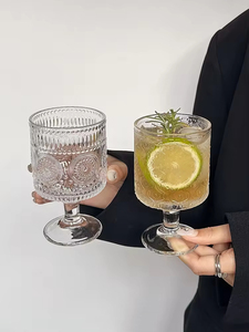 Vintage Embossed Floral Glass <b>Goblet</b> Clear and Colored <b>Wine</b> Glasses for Wedding Parties Elegant Drinkware - Product Image 5