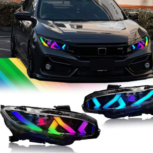 Faros Delanteros Modificados y Mejorados para Honda Civic Décima Generación 2016-2021, Faros Delanteros de Arcoíris Fluidos con Control por Aplicación - Product Image 1