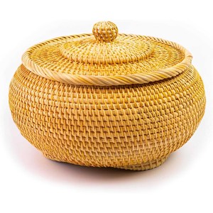 Cesta de Almacenamiento Redonda con Tapa, Tejida a Mano, de Ratán Premium, a Prueba de Polvo y Humedad, para Refrigerios, Bolsitas de Té, Cosméticos, Hogar y Oficina - Product Image 5