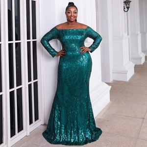 Wholesale Luxury Satin Polyester Spandex Woven Strapless Floor-Length <strong>Dresses</strong> Plus <strong>Size</strong> Sexy <strong>Sequined</strong> Built-in Bra Women Evening - Product Image 1