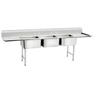 Thiết Bị Nhà Hàng Bán Buôn 3 Ngăn Thương Mại Bồn Rửa Thực Phẩm Prep Table/Đôi Drainer 3 Ngăn Thương Mại Khách Sạn Sink