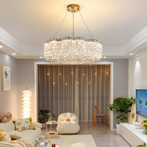 โคมไฟระย้าคริสตัลทรงกลมหลายหัว ไฟ LED สำหรับห้องนั่งเล่น ห้องนอน ไฟตกแต่งบ้าน สไตล์ฝรั่งเศสหรูหรา โคมไฟเพดาน - Product Image 1