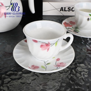 Máy Làm Theo Yêu Cầu Flower Decal Thiết Kế Trắng Opal Glass Cà Phê Sữa Espresso <span class=keywords><strong>Cup</strong></span> Và <span class=keywords><strong>Saucer</strong></span> <span class=keywords><strong>Set</strong></span> Đối Với Trang Chủ Bảng Sau Khi Ăn Trưa - Product Image 2