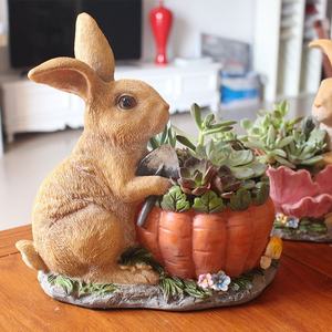 <span class=keywords><strong>Pot</strong></span> de fleurs en résine écologique fait à la main, lapin, famille, ornements d'animaux mignons de dessin animé, décoration de porte intérieure et extérieure, jardin d'enfants - Product Image 6