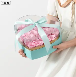 2021 Tondo yüksek kaliteli akrilik kalp çiçek kutusu güller için kapaklı sevgililer günü için