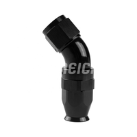 Course Coude 45 et 90 degrés Raccords d'extrémité de tuyau en PTFE à plein débit AN6 AN8 AN10 Coulée d'aluminium Lignes de frein de voiture de course noires