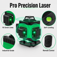Niveau laser vert multifonctionnel 4D 16 lignes de qualité DIY 360° Missdake professionnel auto-nivelant avec batterie au lithium et garantie 1 an