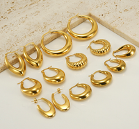 Boucles d'oreilles créoles creuses en forme de goutte d'eau 27 x 19 mm en acier inoxydable 304 plaqué or 18 carats sous vide, forme poire lisse et bombée, bijoux métalliques modernes