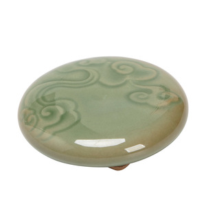 Support de couvercle en céramique céladon, rond, en bambou, avec motif nuage vert, pour théière en argile violette, ornement de table à thé réutilisable - Product Image 5