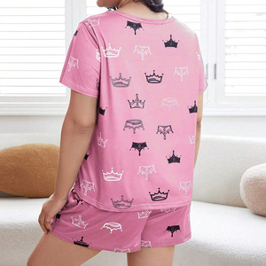 Conjunto <span class=keywords><strong>de</strong></span> ropa <span class=keywords><strong>de</strong></span> dormir fina elástica informal y cómoda para mujer al por mayor, camiseta <span class=keywords><strong>de</strong></span> manga corta, ropa <span class=keywords><strong>de</strong></span> casa <span class=keywords><strong>de</strong></span> talla grande para mujer - Product Image 5