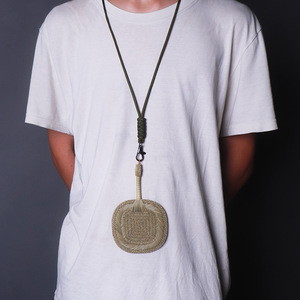 Mini Straw Fan Neck Hanging Woven Portable Wearable Fan For Tourists - Product Image 3