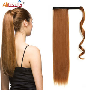 AliLeader 22 Inch Wholesale Long Silk Straight Body Wave Postiche <strong>Queue</strong> De Cheval Synthetic Pony Tail Wrap Around Ponytail - Product Image 1