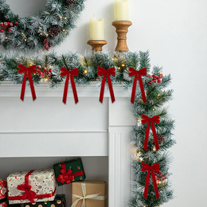 Ornamen Pohon Natal Pita Kupu-kupu Beludru Berumbai 30cm Pita Mengembang untuk Pembungkus Kado Dekorasi Pesta Pernikahan Liburan - Product Image 3