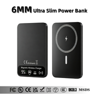 Nouvelle conception CE RoHS 5000 mAh 6 mm Noir Magnétique Sans Fil Power Bank Portable Mini Logo Personnalisé Ultra Mince pour iPhone 17