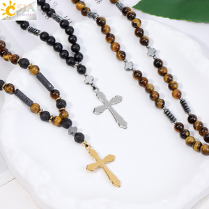 CSJA Collana con Pendente a Croce in Pietra Naturale, Onice Nero e Occhio di Tigre, Gioiello Energetico per <span class=keywords><strong>Uomo</strong></span> H864 - Product Image 3