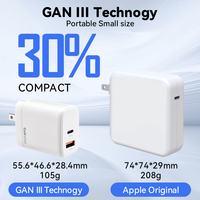 Pengisi Daya Cepat Ponsel & Laptop 65W 2-Port USB-C Lipat dengan Colokan UK, Dilengkapi QC3.0 & PD3.0, Pengisi Daya PD Portabel