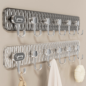 Yuehing Wall Mounted Adhesive Hooks 6 Holes Strong Self Adhesive For Kitchen Bathroom Towels <b>Clothes</b> <b>Storage</b> Rack - Product Image 1