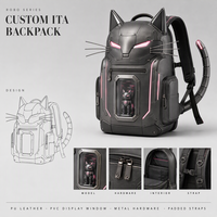 Sac à dos Ita Bag personnalisé en forme de chat robot, gris foncé, en cuir PU et PVC avec fenêtre, fabrication d'échantillons OEM ODM