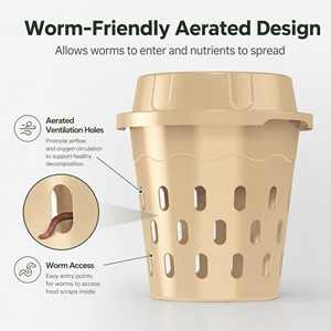 Composteur de jardin encastrable avec couvercle et trous d'aération, seau de compostage pour vers et déchets de jardin en plastique - Product Image 3