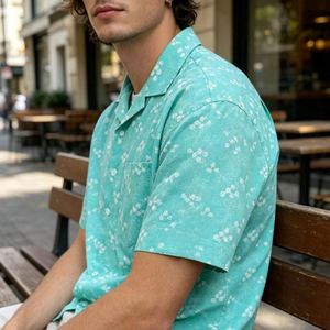 เสื้อฮาวายแบบขายส่ง ลายปักสไตล์อังกฤษ เสื้อชายหาดผู้ชาย คอปกแบบแบนด์คอลลาร์ - Product Image 4