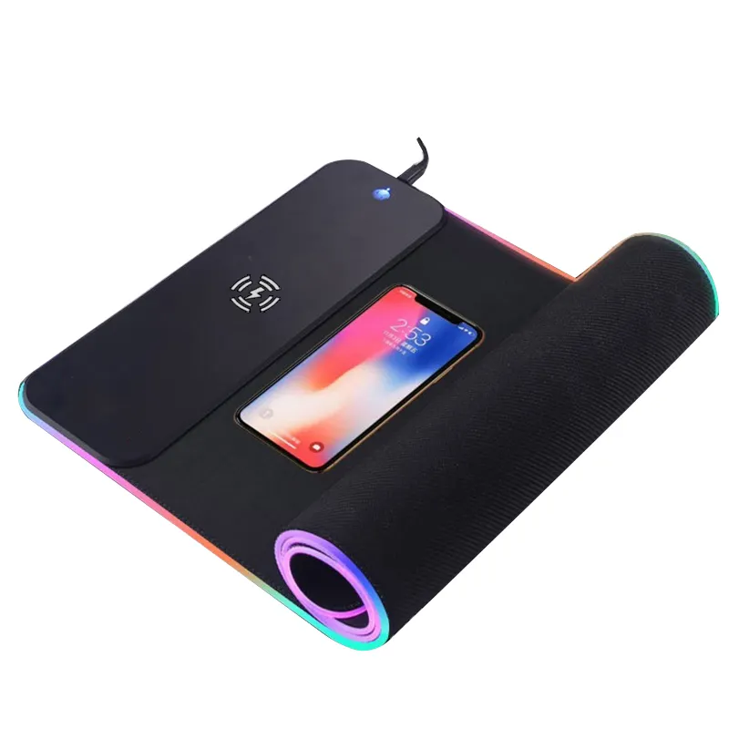 RGB Bantalan Mouse Tahan Air Ponsel, Alas Mouse Nirkabel Qi Telepon Seluler LED Besar USB untuk Alas Meja