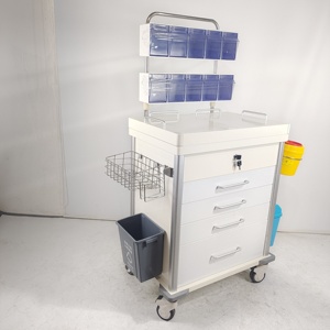 Chariot médical d'urgence ABS pour hôpital avec verrouillage centralisé, poteau porte-perfusion et <span class=keywords><strong>support</strong></span> pour bouteille d'oxygène - Product Image 2