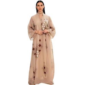 Dubaï Femmes Respirant Brodé Floral Sans Manches XS Kaftan Abaya Modeste Islamique Musulman Robe <span class=keywords><strong>Hiver</strong></span> Marocain <span class=keywords><strong>Jellaba</strong></span> Robes - Product Image 2