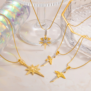 Collar de estrella de ocho puntas, colgante de circonita chapado en oro de 18k, cadena para clavícula, regalo de joyería para mujer - Product Image 4
