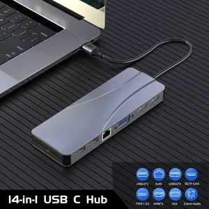 OEM 14 in 1 USB C hub Docking station USB C triplo schermo con 2 4K HDMI VGA Gigabit Ethernet hub porta di alimentazione tipo C