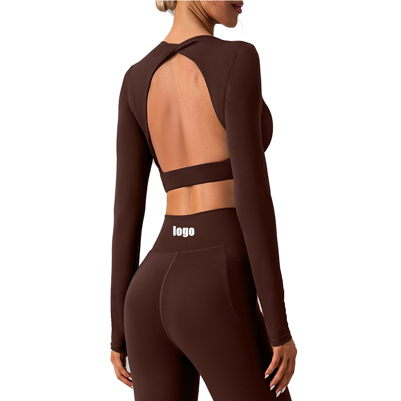 Women Compression Soft Slimming Long Sleeve Open Back Cropped Yoga T Shirts