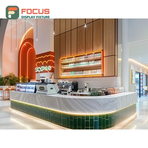 Minimal Cafe Service Counter Black <b>Walnut</b> Finish Coffee Bean Display Area Storefront Service Counter - Product Image 5