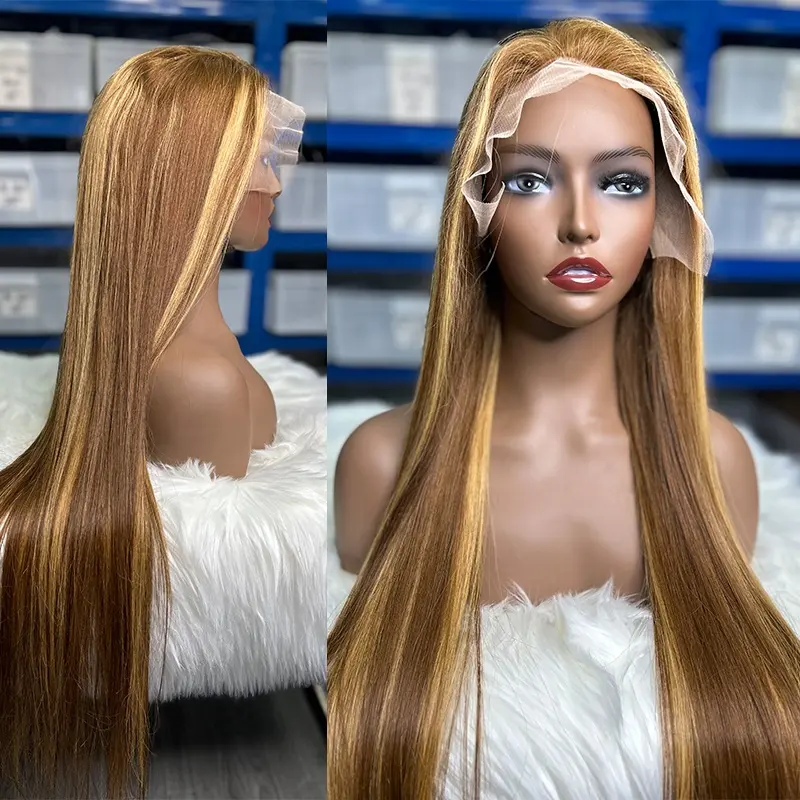 Cheap Ginger Orange Color Preplucked Colored Human Hair Lace Front Wig 613 Blonde Highlight Wigs