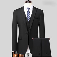 Costume 3 pièces professionnel pour homme, style coréen, pour mariage/affaires, avec veste respirante, gilet et pantalon à braguette zippée, grande taille, en tissu peigné