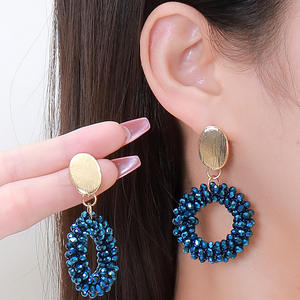 Wholesale Handmade Elegant Jewelry Women's Natural Stone Gold Plated Zinc Alloy Woven Colorful Beads Earrings Ear <strong>Pins</strong> - Product Image 2