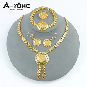 Ayong Jewelry New Dubai Style Jewelry Sets 18k Gold Plated Ears Of Wheat Shape Luxury Women Jewelry Sets For Wedding