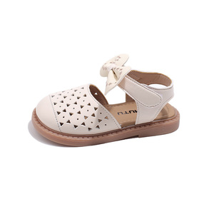 Sandales unies à bout ouvert pour filles, sandales à semelle souple avec nœud brodé pour filles - Product Image 6