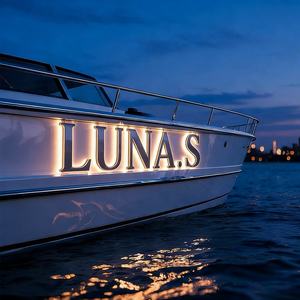 Enseigne de nom de yacht en acier inoxydable 316 marine, lettrage de navire rétroéclairé 3D étanche pour la décoration du tableau arrière et des côtés du coque - Product Image 2