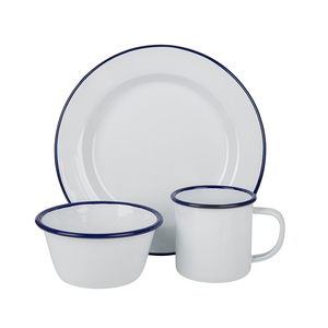 3PC Bộ Đồ Ăn Nhà Bếp Biểu Tượng Tùy Chỉnh In Trại Enamelware Trắng Cấp Thực Phẩm An Toàn Cốc Bát Tấm Thép Kim Loại Men Đặt Bữa Ăn Tối - Product Image 1