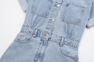Femmes été nouveau Street Wear Sexy jean body <span class=keywords><strong>combishort</strong></span> dames Sexy à manches courtes une pièce élégant Denim combinaison - Product Image 6