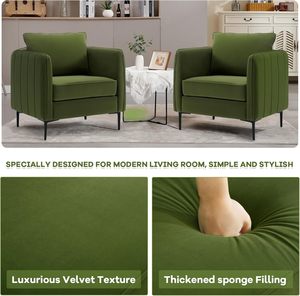 Fauteuil en velours confortable à siège unique, fauteuil moderne du milieu du siècle avec 1 oreiller et pieds en métal pour la chambre à coucher, le bureau et la lecture - Product Image 5